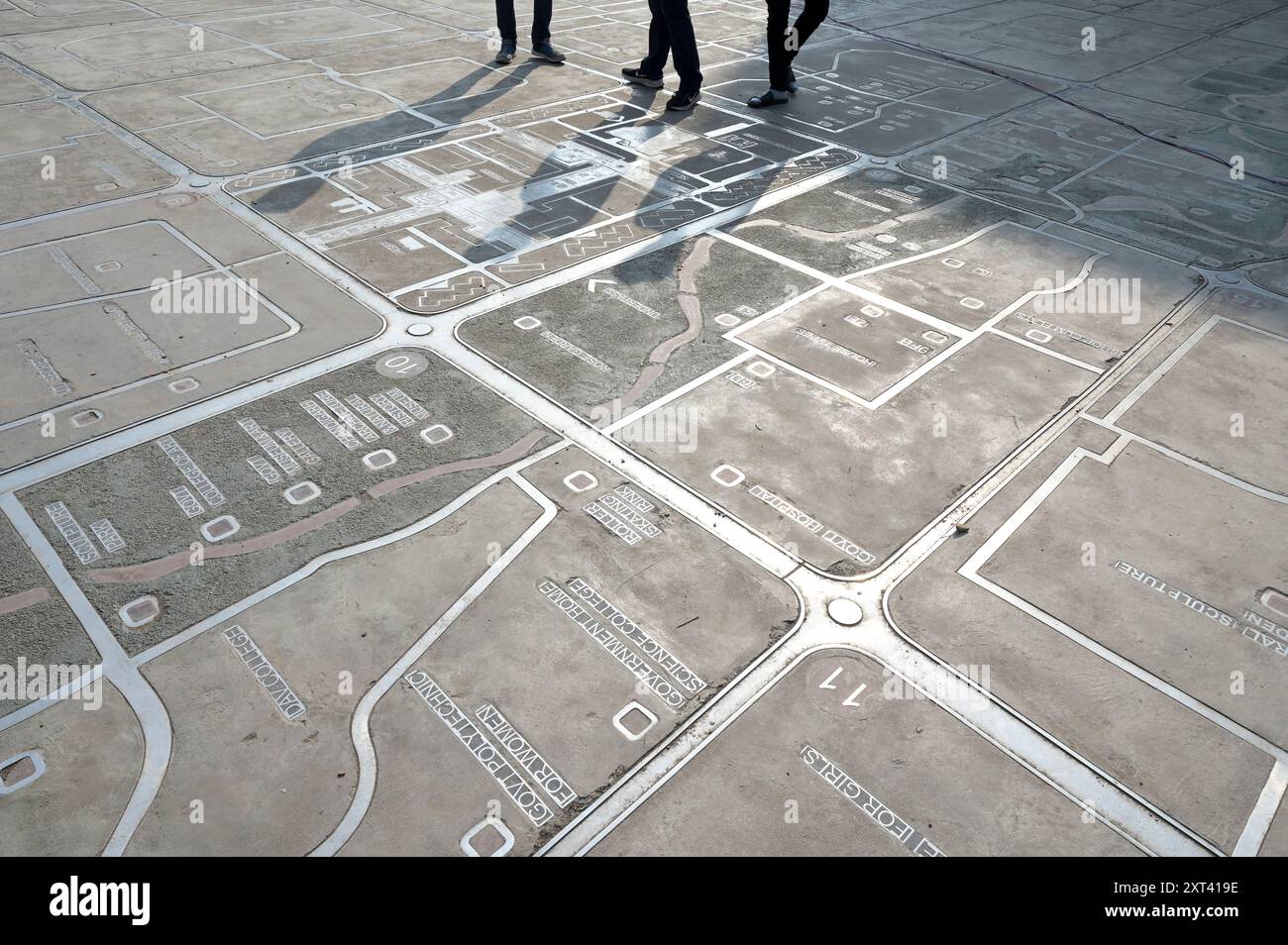 INDIA, Chandigarh, the master plan of the city divided in sectors was prepared by swiss-french architect Le Corbusier in the 1950` , Sector 17, sector map in pedestrian walk infront of Neelam cinema Stock Photo